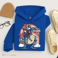 Ninja Unicorn Riding Dinosaur T Rex Funny Rainbow Gift Hoodie thumb 4