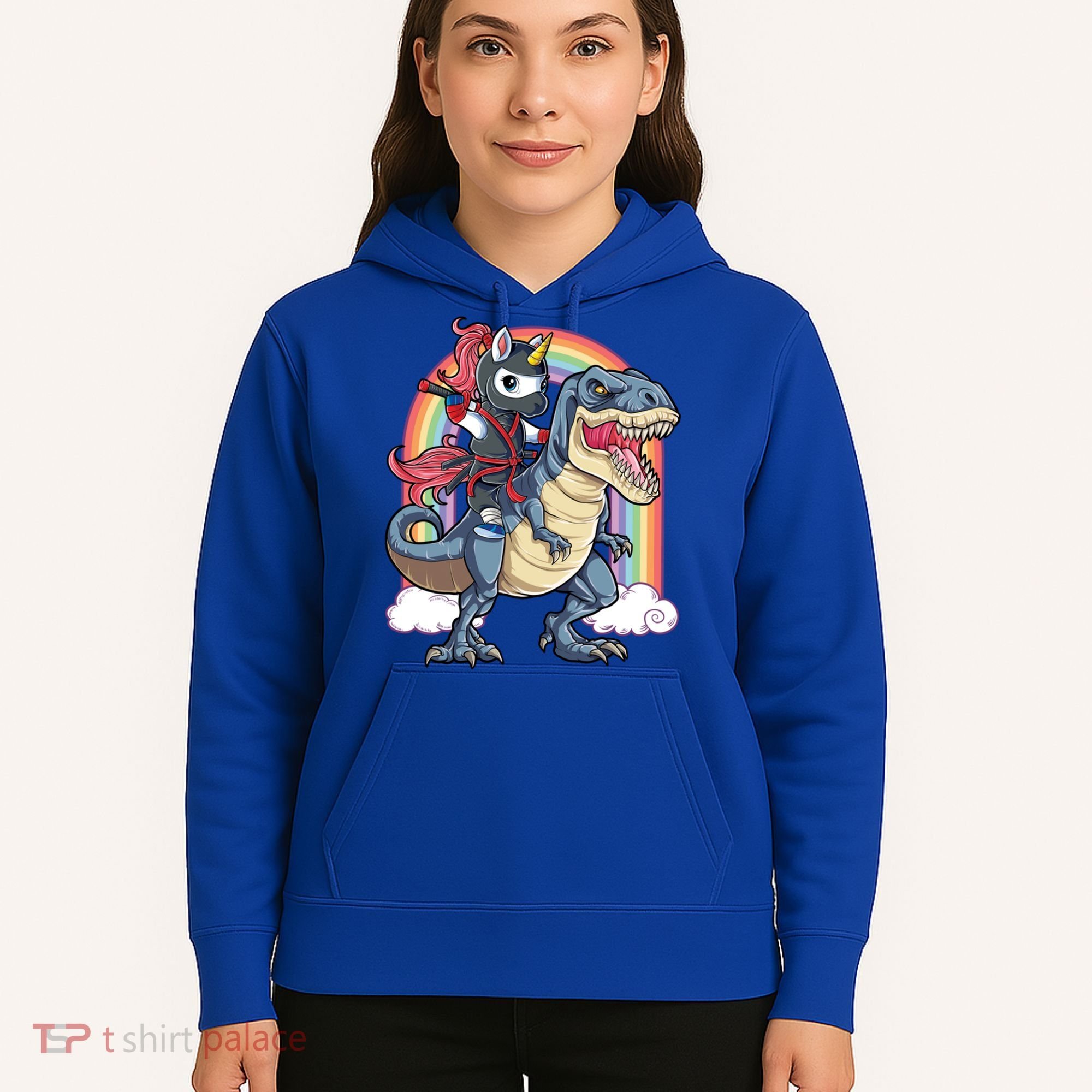 Ninja Unicorn Riding Dinosaur T Rex Funny Rainbow Gift Hoodie