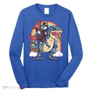 Ninja Unicorn Riding Dinosaur T Rex Funny Rainbow Gift Long Sleeve Shirt