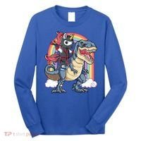 Ninja Unicorn Riding Dinosaur T Rex Funny Rainbow Gift Long Sleeve Shirt thumb 0