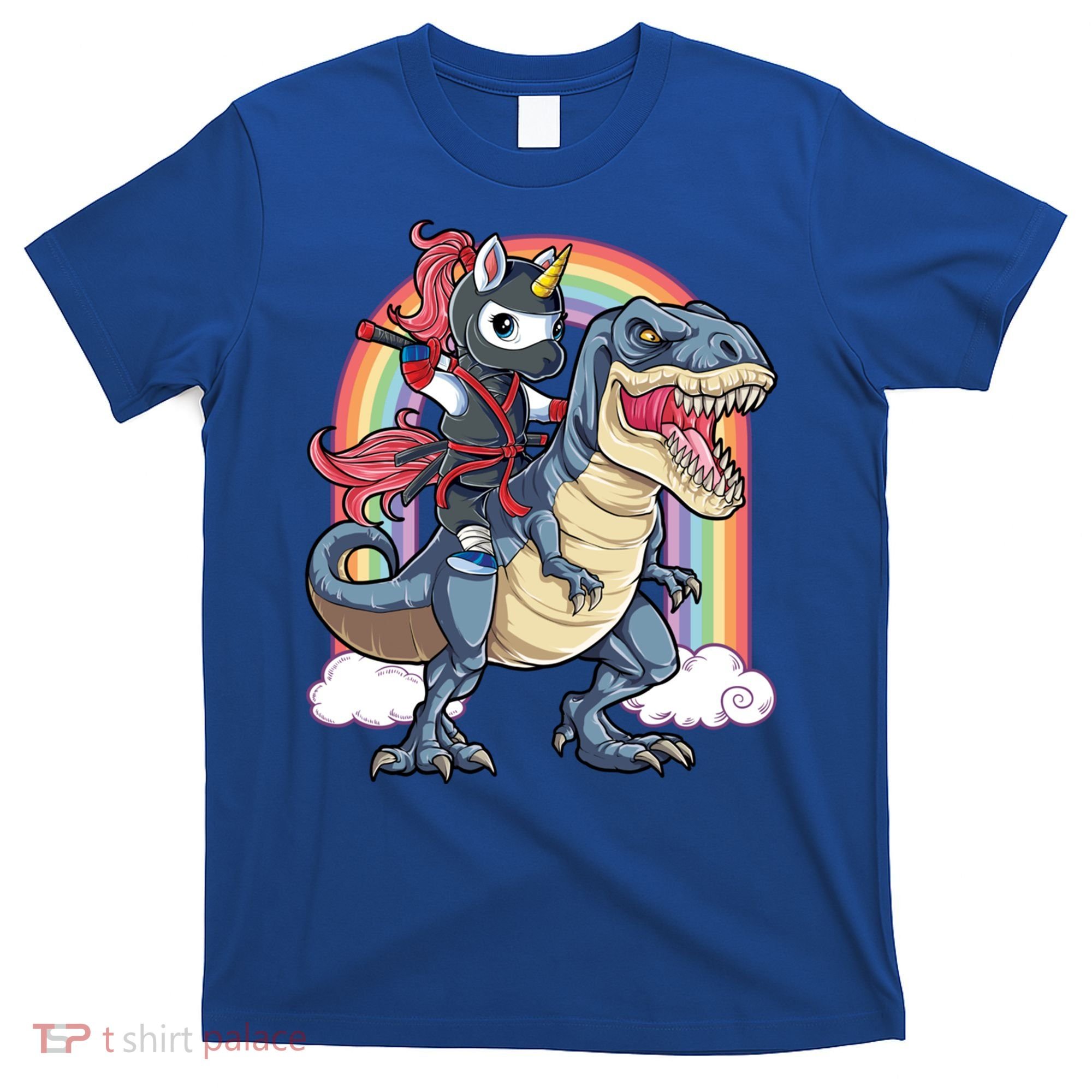 Ninja Unicorn Riding Dinosaur T Rex Funny Rainbow Gift T-Shirt