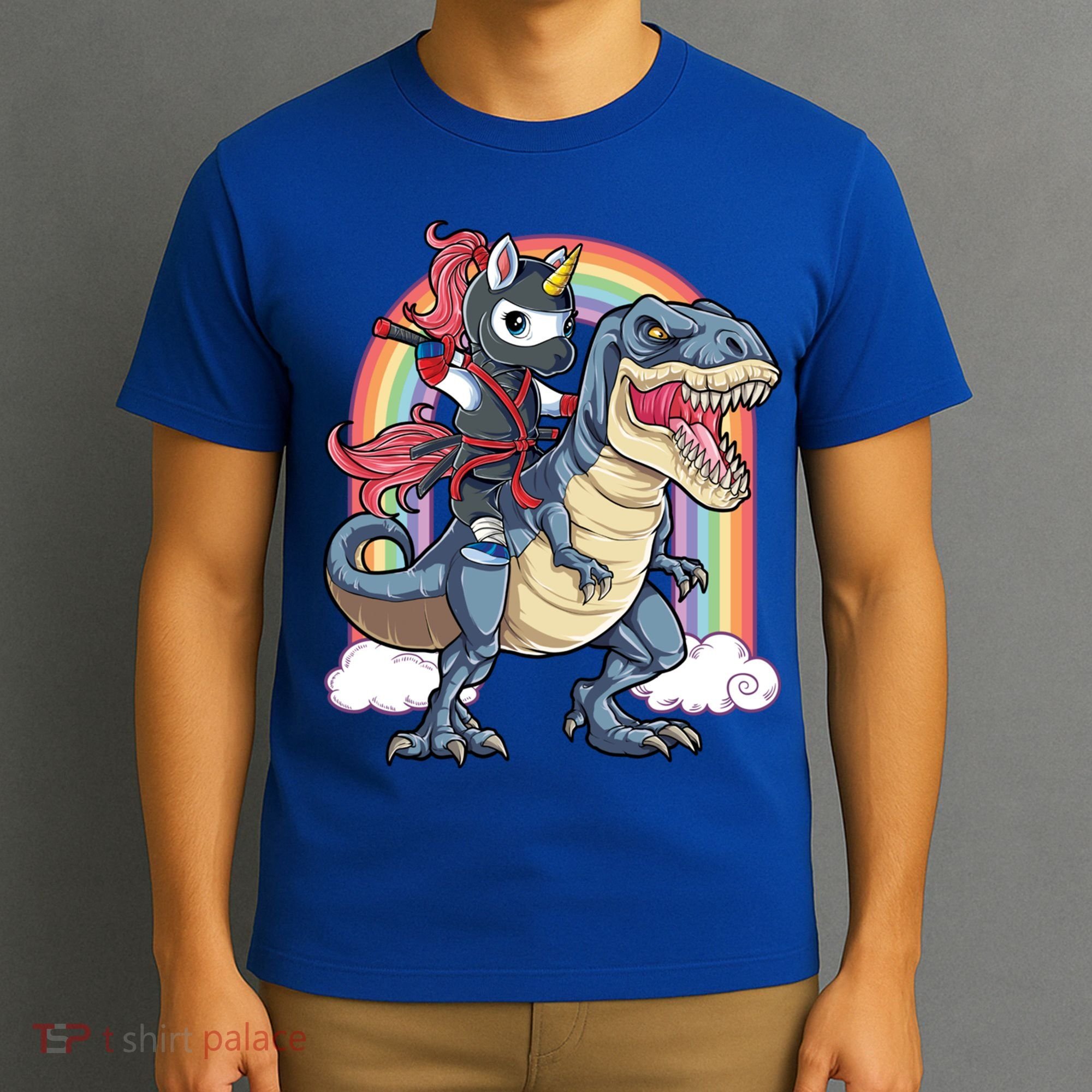 Ninja Unicorn Riding Dinosaur T Rex Funny Rainbow Gift T-Shirt