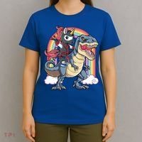 Ninja Unicorn Riding Dinosaur T Rex Funny Rainbow Gift T-Shirt thumb 4
