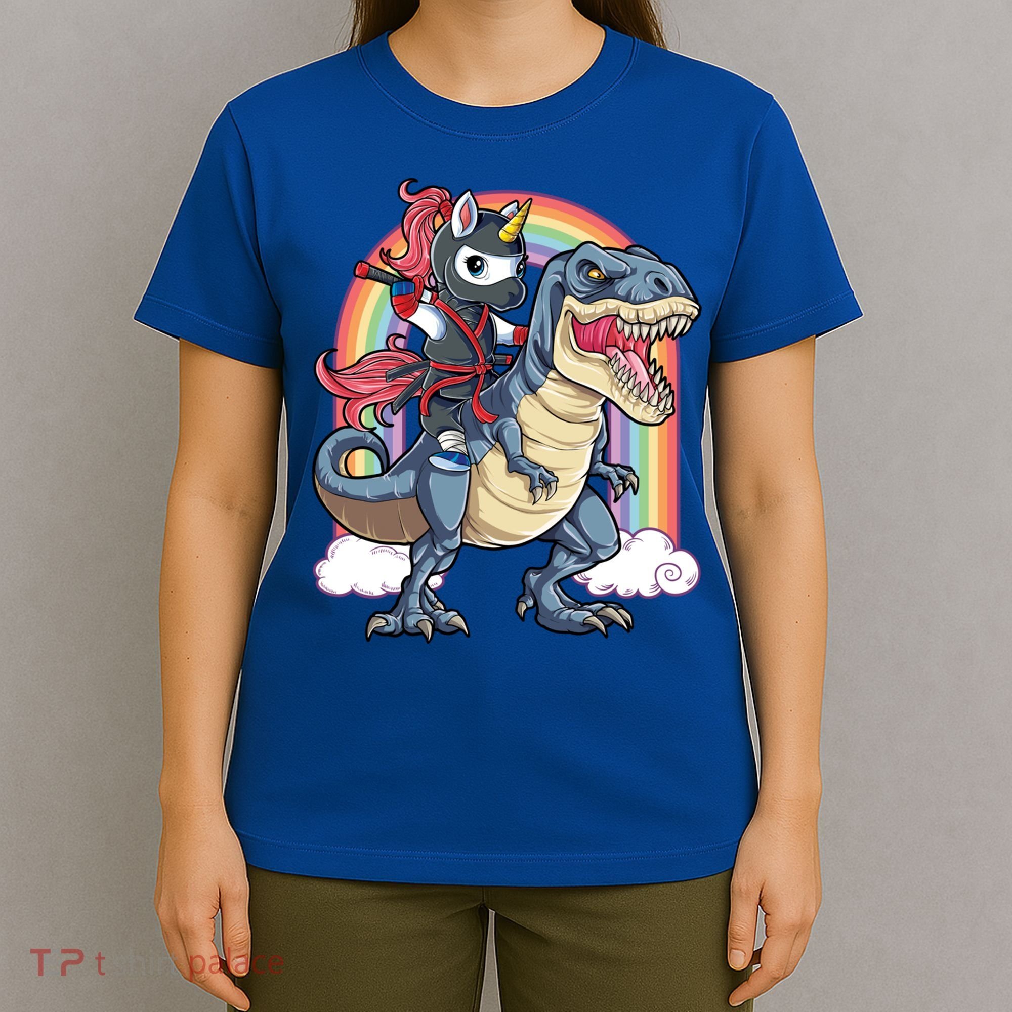 Ninja Unicorn Riding Dinosaur T Rex Funny Rainbow Gift T-Shirt