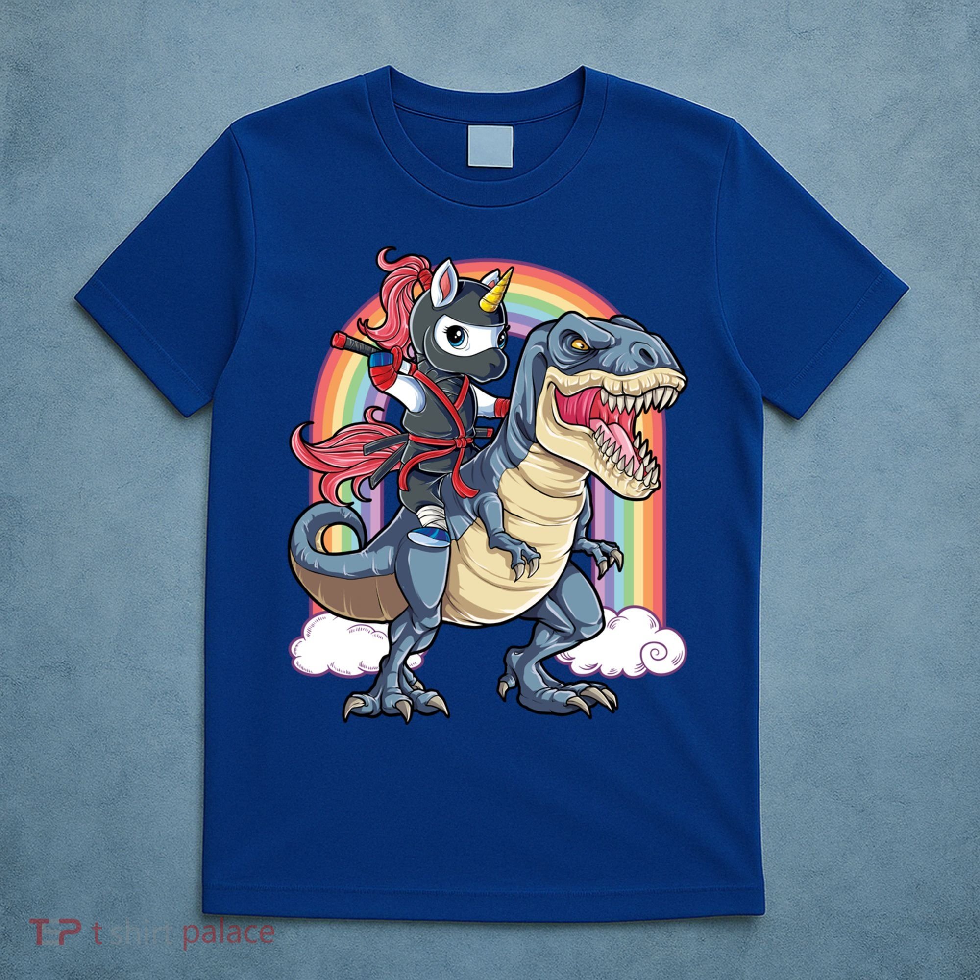 Ninja Unicorn Riding Dinosaur T Rex Funny Rainbow Gift T-Shirt