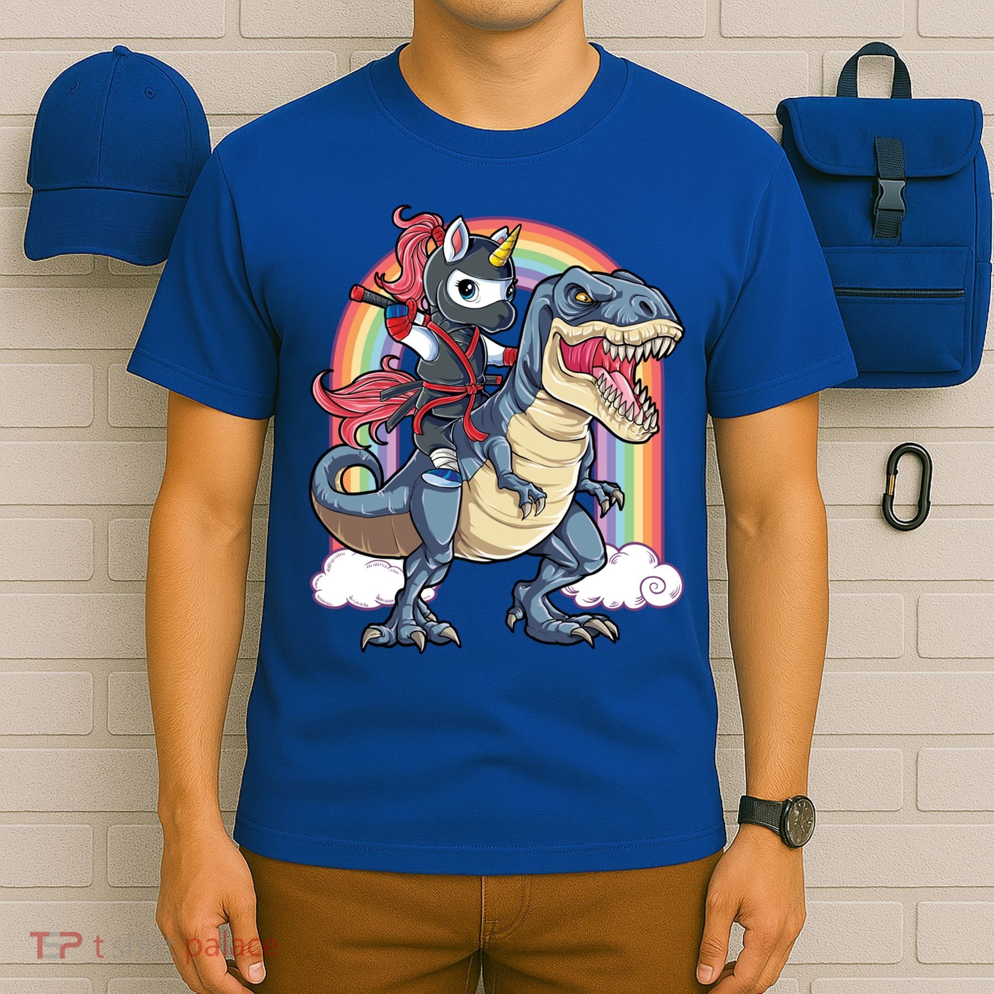 Ninja Unicorn Riding Dinosaur T Rex Funny Rainbow Gift T-Shirt