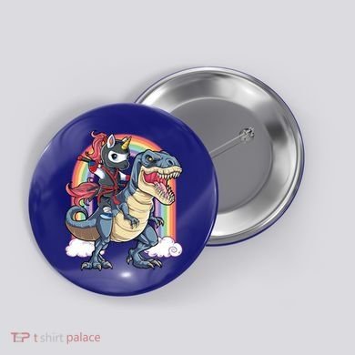 Ninja Unicorn Riding Dinosaur T Rex Funny Rainbow Gift Button