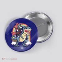 Ninja Unicorn Riding Dinosaur T Rex Funny Rainbow Gift Button thumb 0