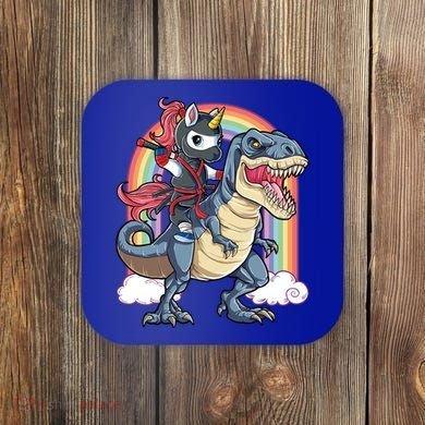 Ninja Unicorn Riding Dinosaur T Rex Funny Rainbow Gift Coaster