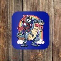 Ninja Unicorn Riding Dinosaur T Rex Funny Rainbow Gift Coaster thumb 0