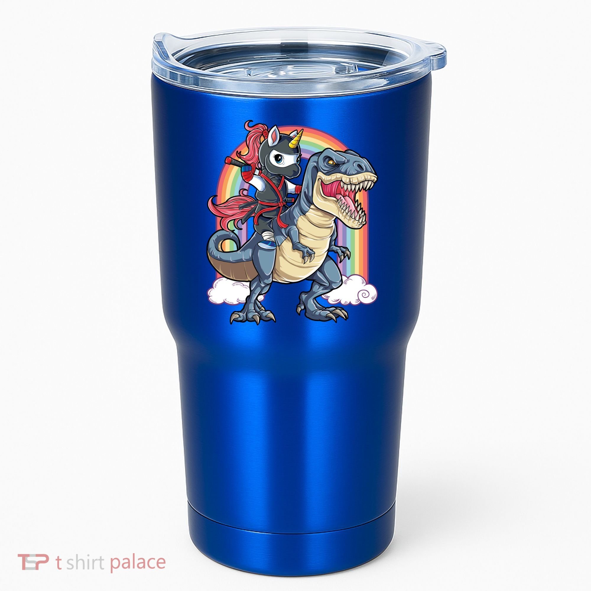 Ninja Unicorn Riding Dinosaur T Rex Funny Rainbow Gift Tumbler