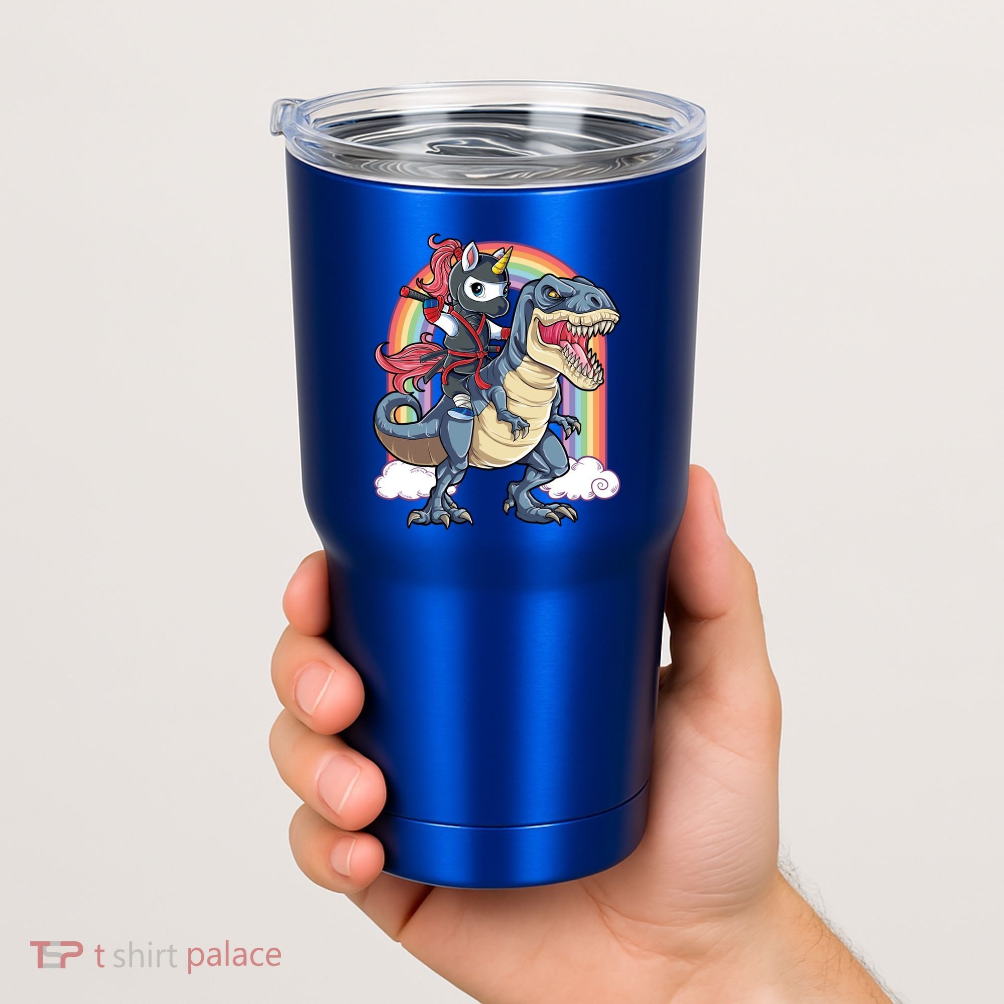 Ninja Unicorn Riding Dinosaur T Rex Funny Rainbow Gift Tumbler
