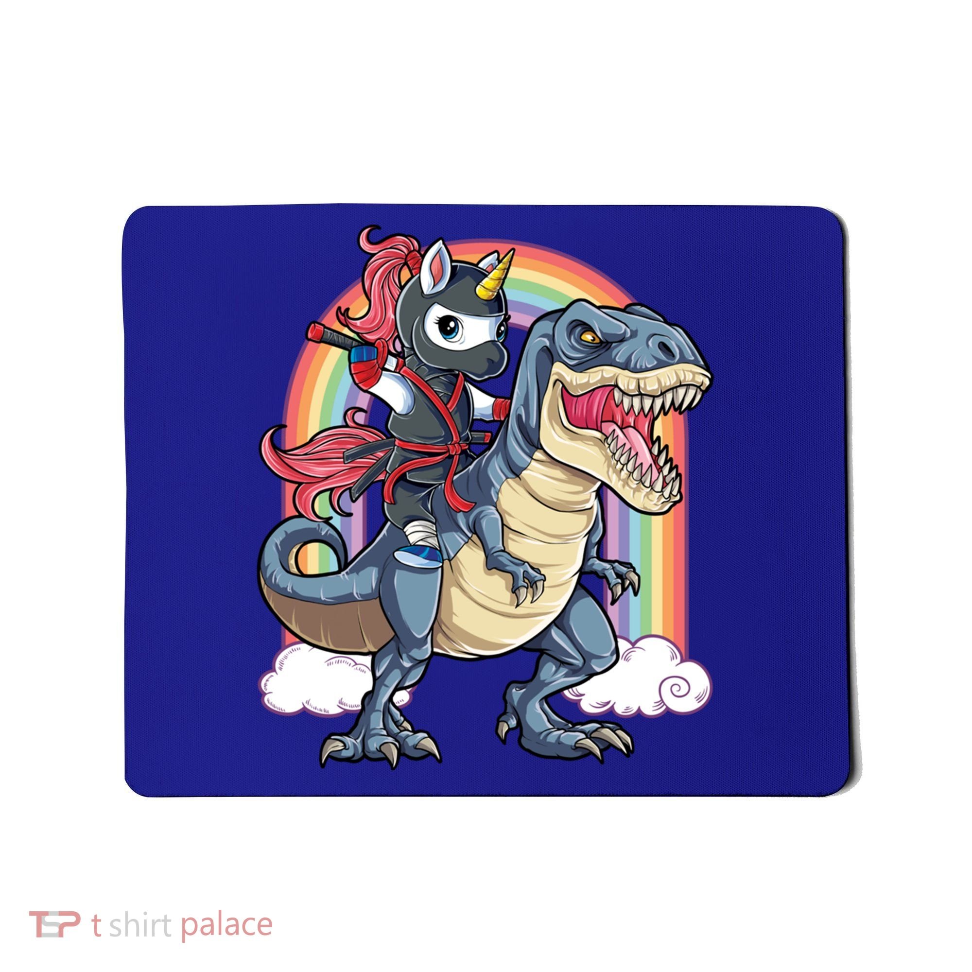 Ninja Unicorn Riding Dinosaur T Rex Funny Rainbow Gift Mousepad