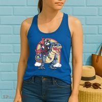 Ninja Unicorn Riding Dinosaur T Rex Funny Rainbow Gift Women's Tank Top thumb 2