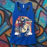 Ninja Unicorn Riding Dinosaur T Rex Funny Rainbow Gift Women's Tank Top thumb 3