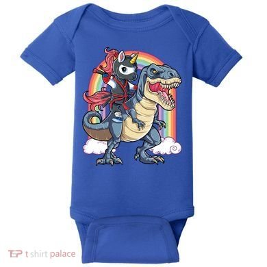 Ninja Unicorn Riding Dinosaur T Rex Funny Rainbow Gift Baby Bodysuit