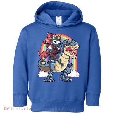 Ninja Unicorn Riding Dinosaur T Rex Funny Rainbow Gift Toddler Hoodie