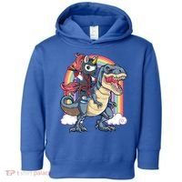 Ninja Unicorn Riding Dinosaur T Rex Funny Rainbow Gift Toddler Hoodie thumb 0
