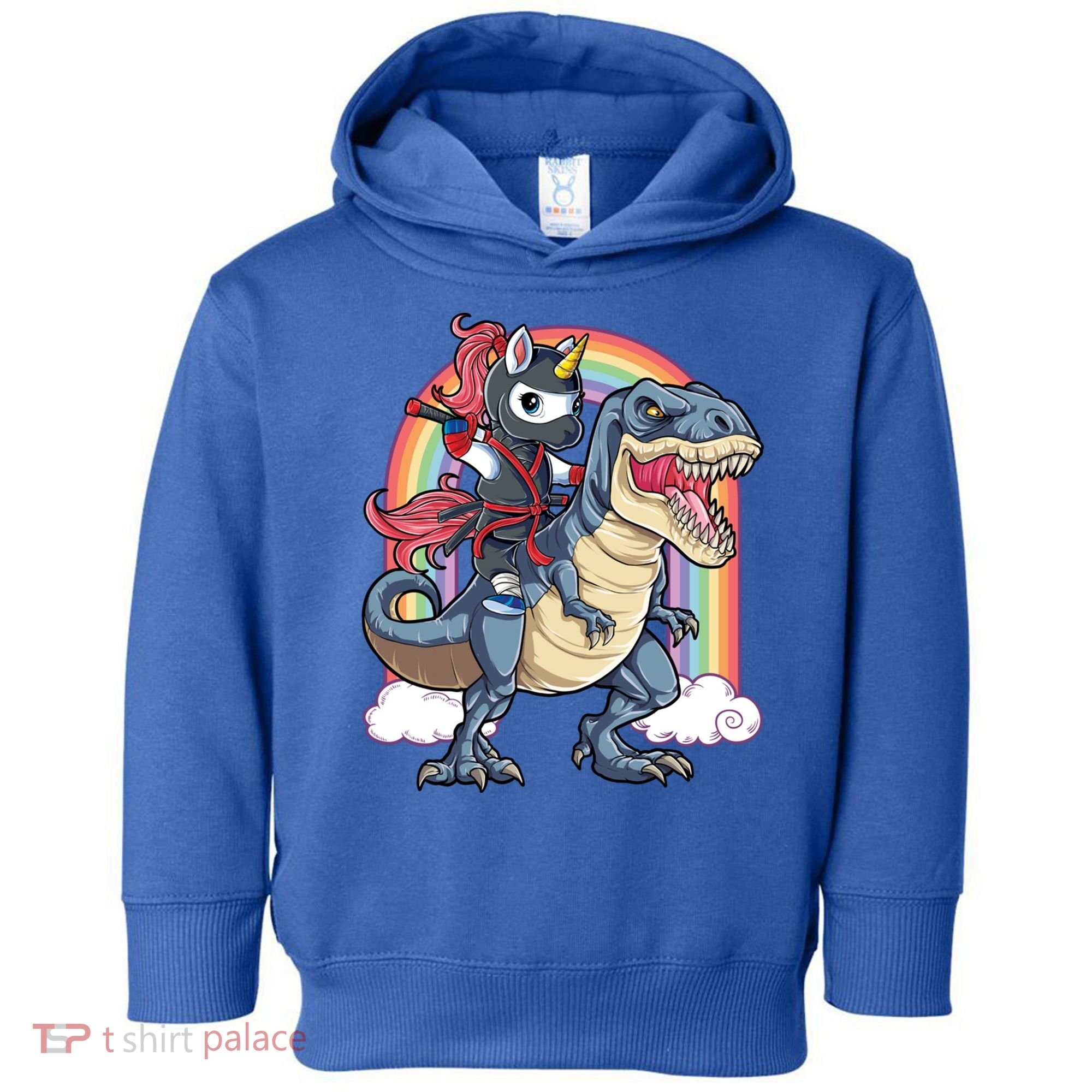 Ninja Unicorn Riding Dinosaur T Rex Funny Rainbow Gift Toddler Hoodie