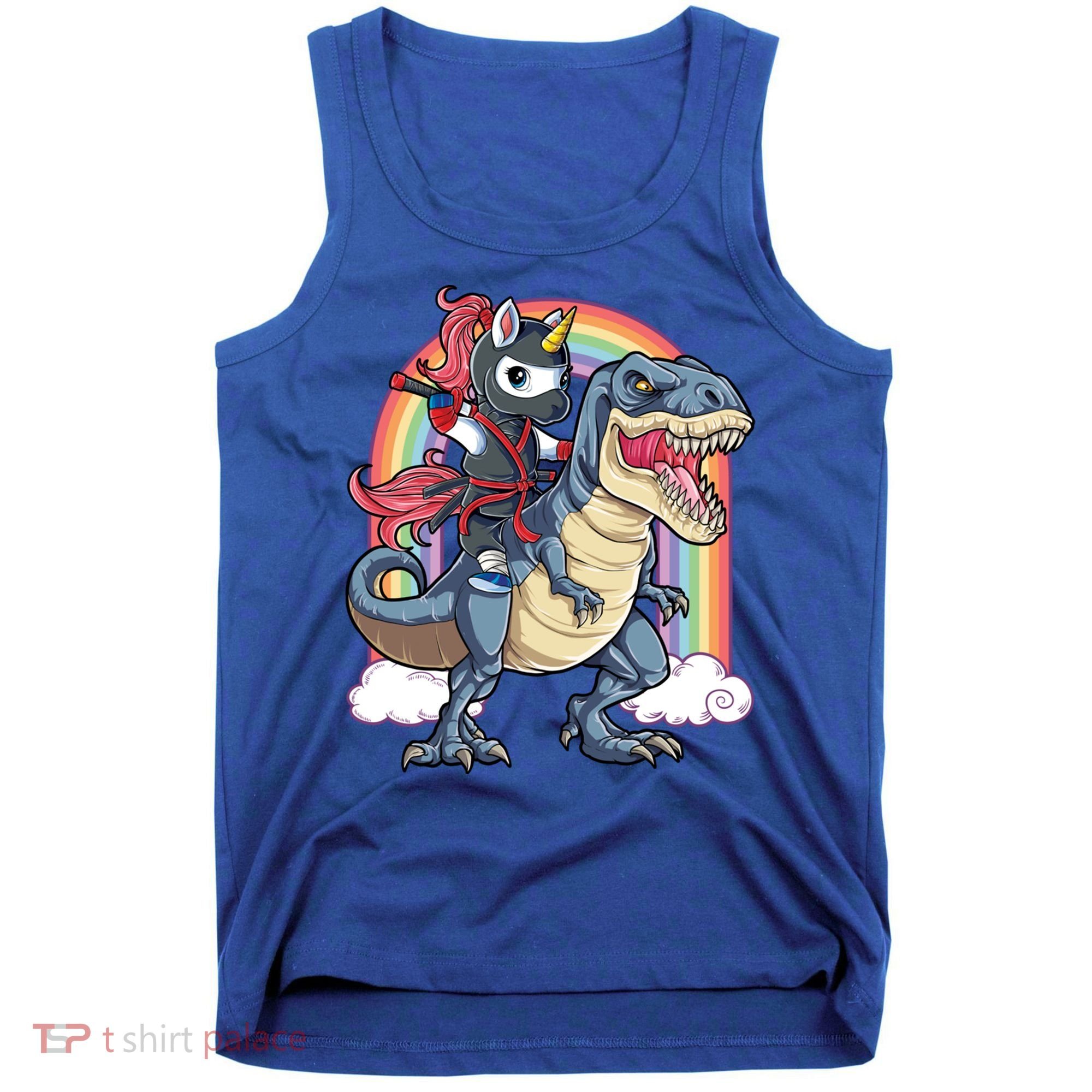 Ninja Unicorn Riding Dinosaur T Rex Funny Rainbow Gift Tank Top