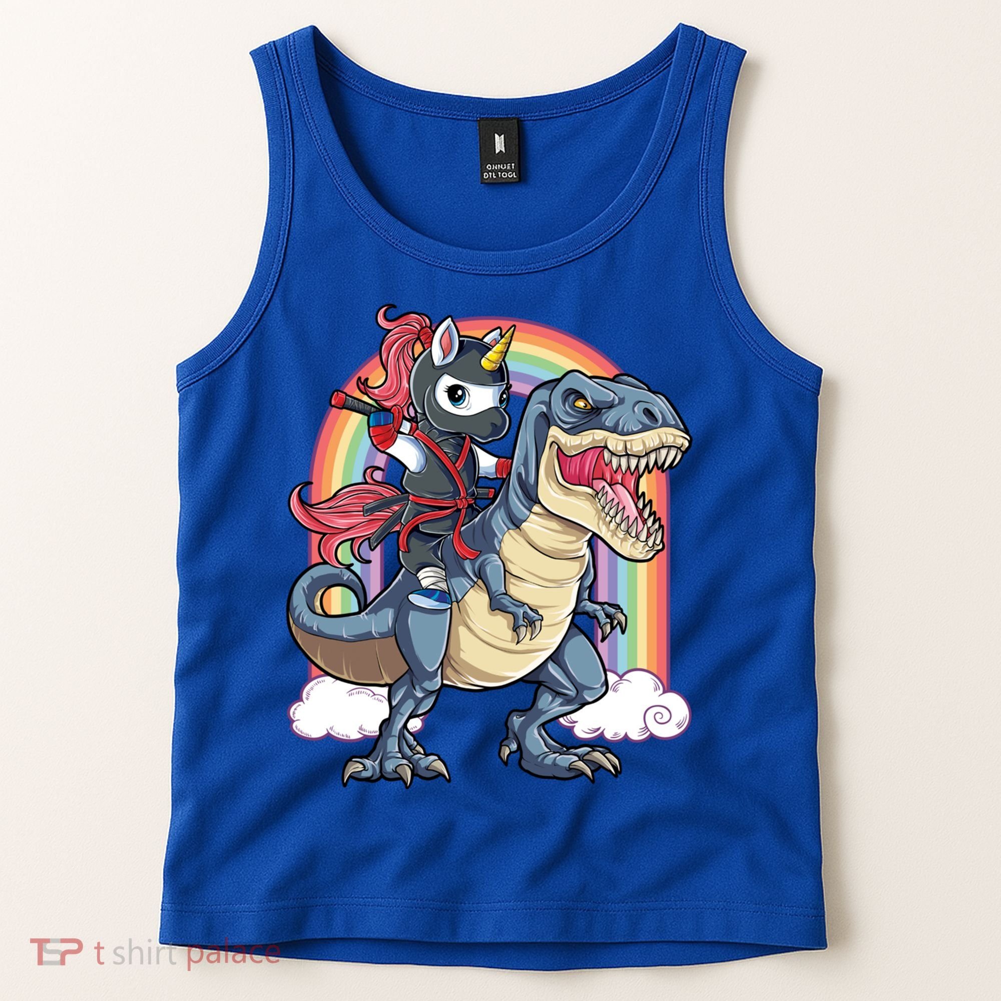 Ninja Unicorn Riding Dinosaur T Rex Funny Rainbow Gift Tank Top