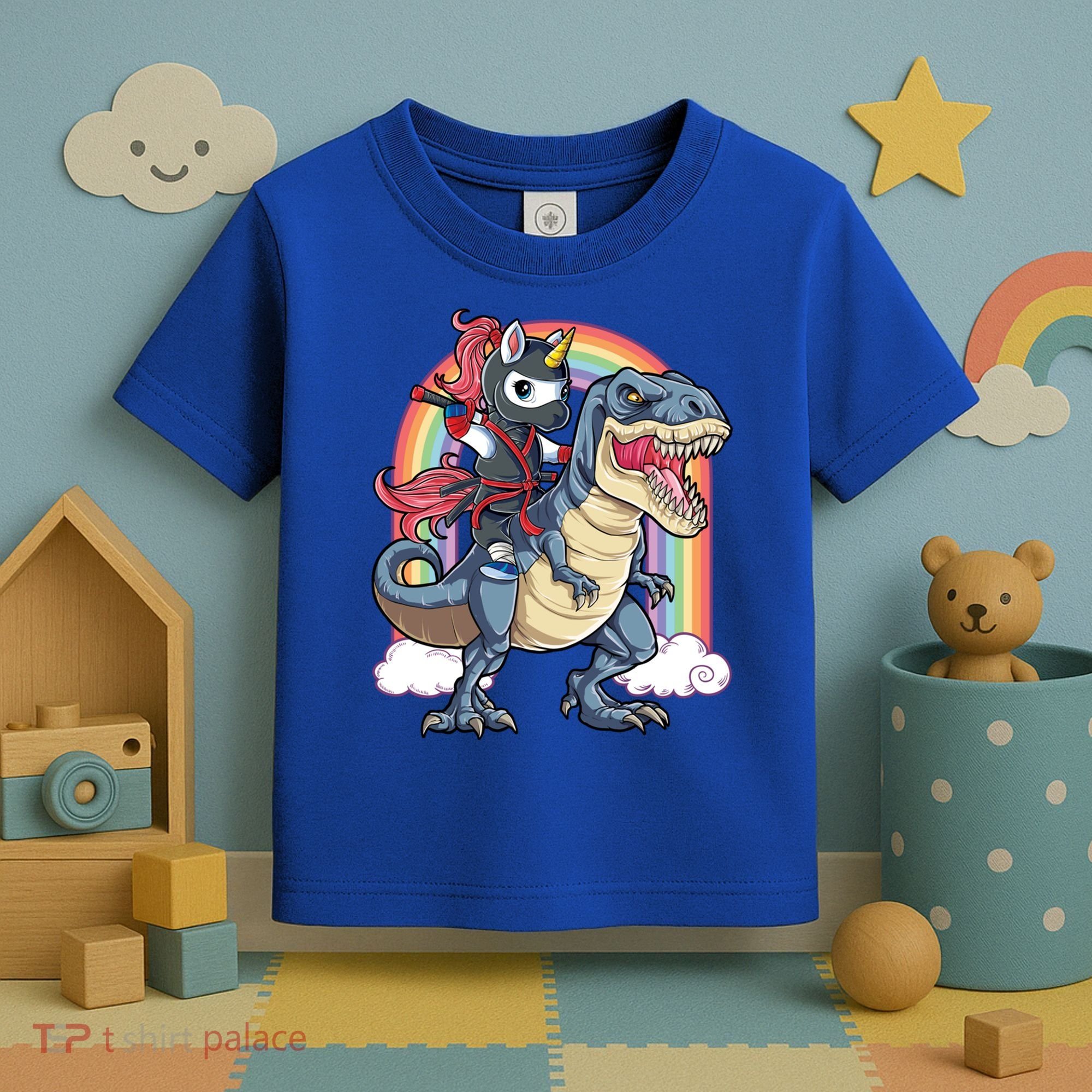Ninja Unicorn Riding Dinosaur T Rex Funny Rainbow Gift Toddler T-Shirt