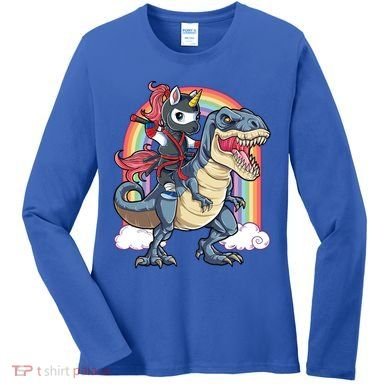 Ninja Unicorn Riding Dinosaur T Rex Funny Rainbow Gift Women's Long Sleeve Shirt