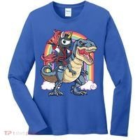 Ninja Unicorn Riding Dinosaur T Rex Funny Rainbow Gift Women's Long Sleeve Shirt thumb 0