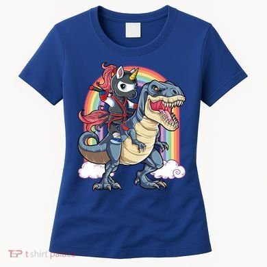 Ninja Unicorn Riding Dinosaur T Rex Funny Rainbow Gift Women's T-Shirt