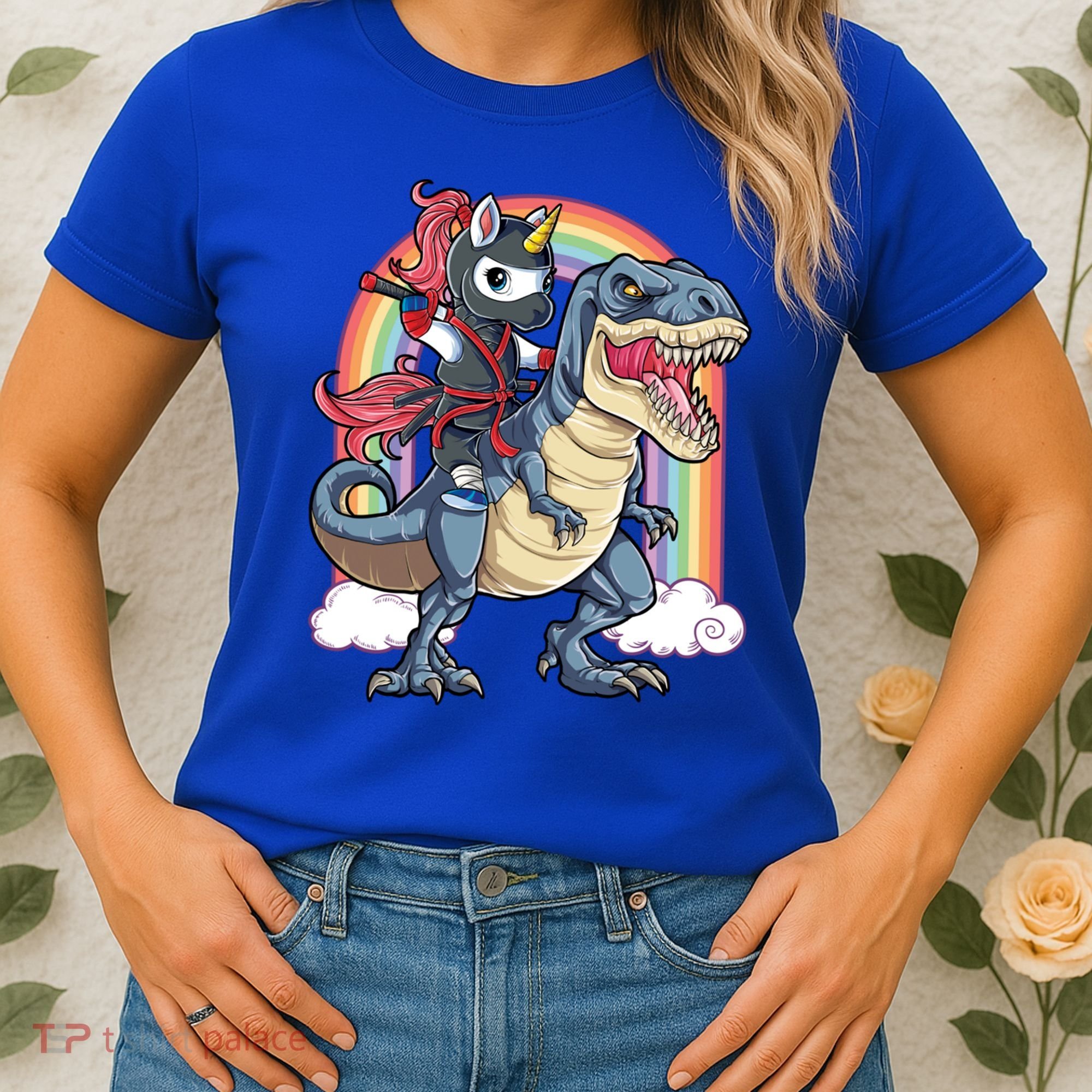 Ninja Unicorn Riding Dinosaur T Rex Funny Rainbow Gift Women's T-Shirt