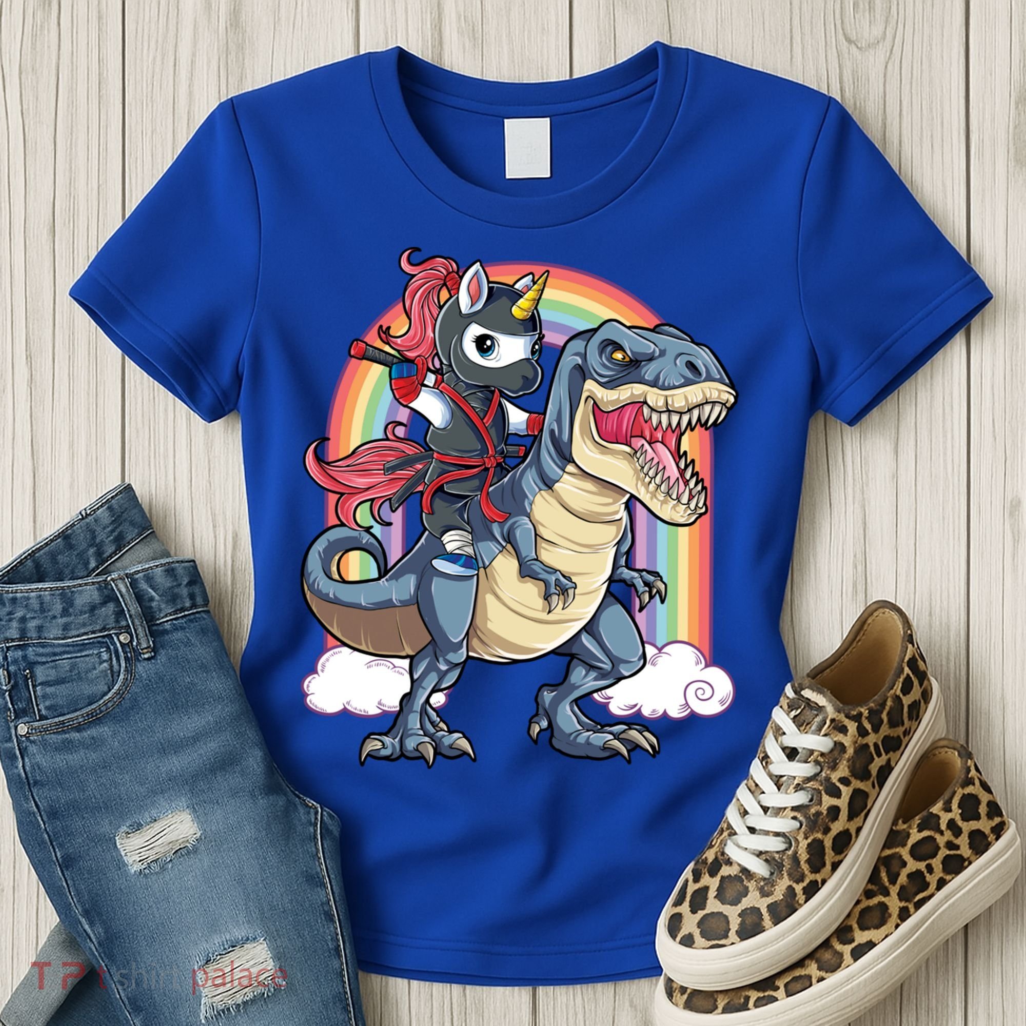 Ninja Unicorn Riding Dinosaur T Rex Funny Rainbow Gift Women's T-Shirt