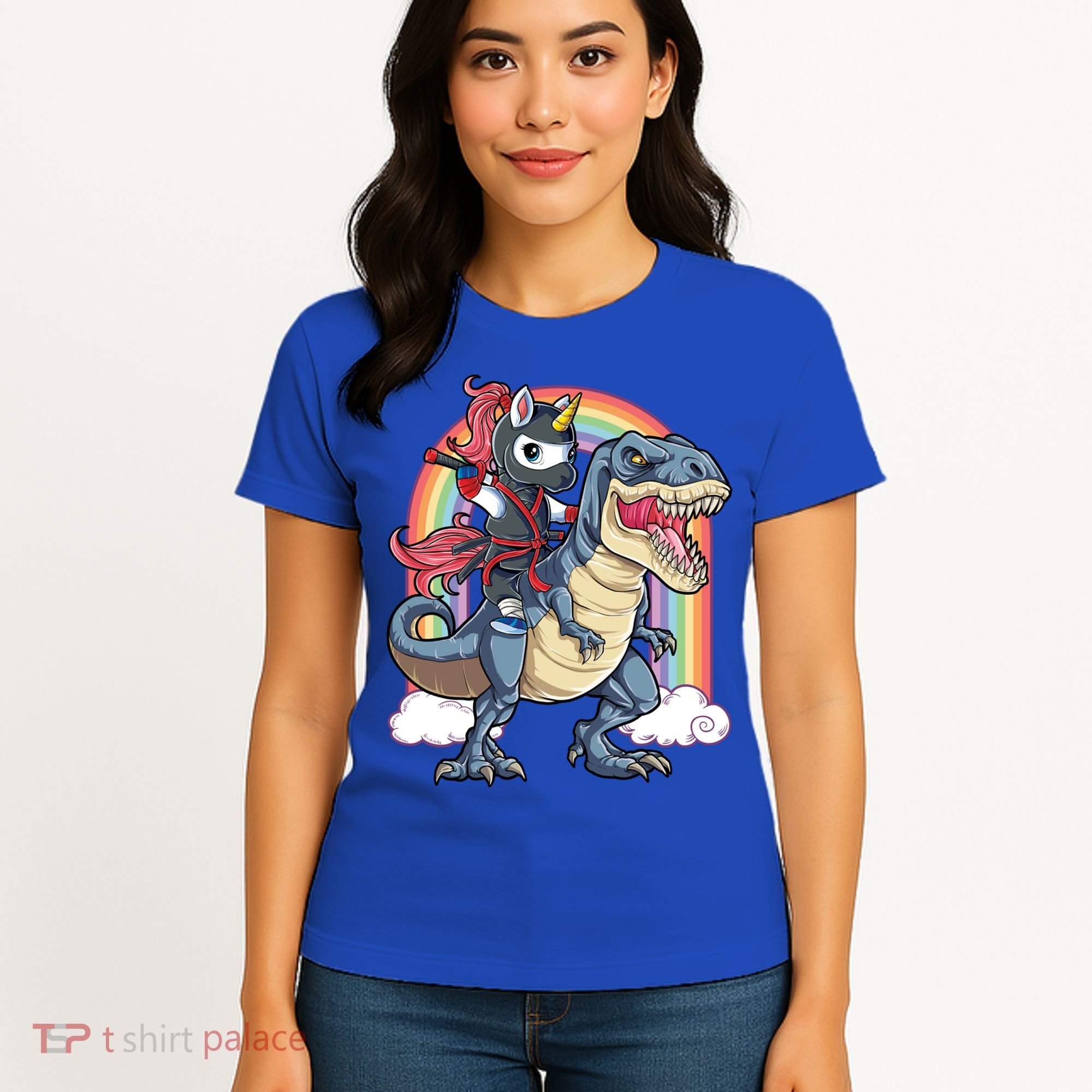 Ninja Unicorn Riding Dinosaur T Rex Funny Rainbow Gift Women's T-Shirt