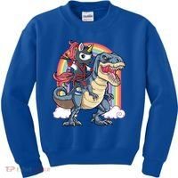 Ninja Unicorn Riding Dinosaur T Rex Funny Rainbow Gift Kids Sweatshirt thumb 0