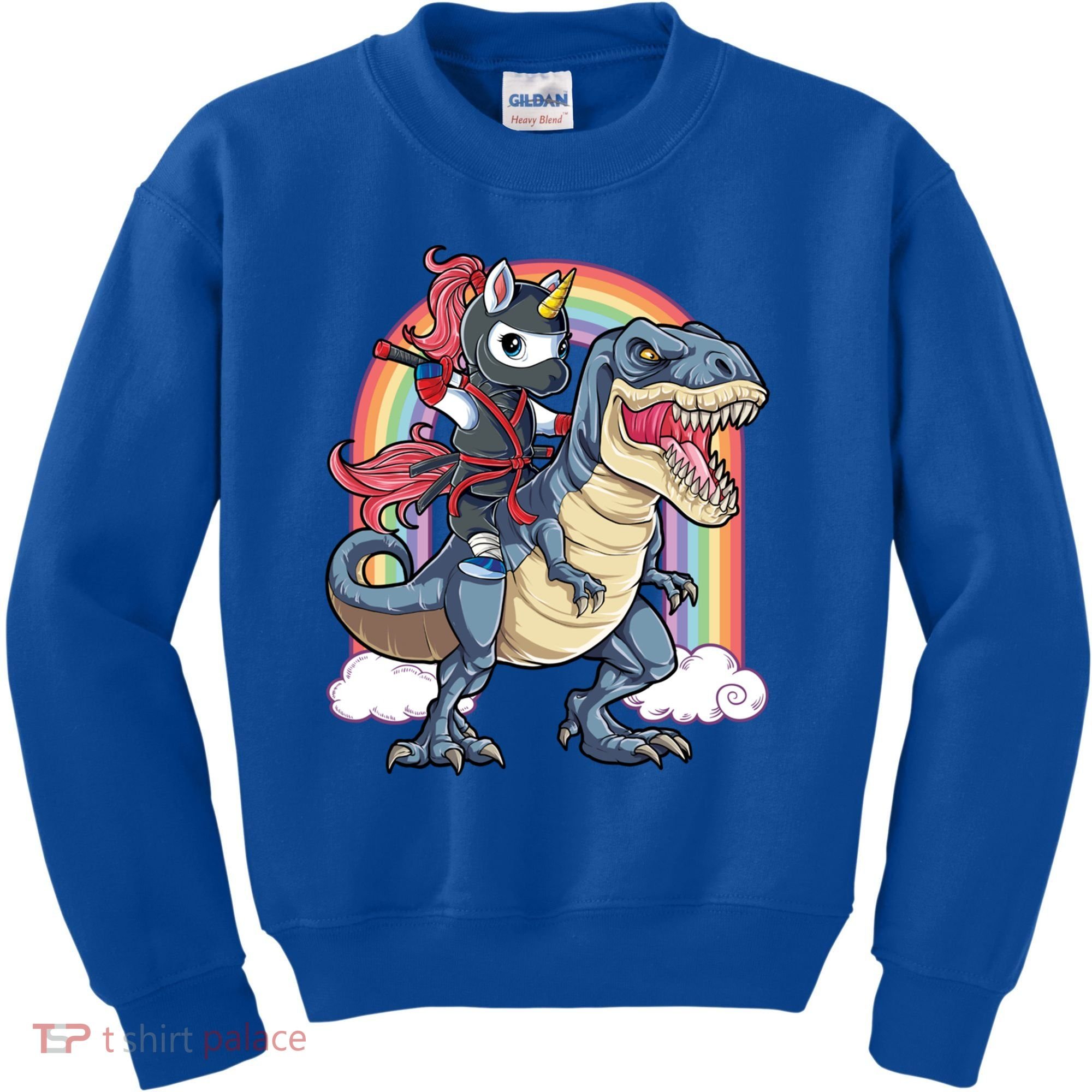 Ninja Unicorn Riding Dinosaur T Rex Funny Rainbow Gift Kids Sweatshirt