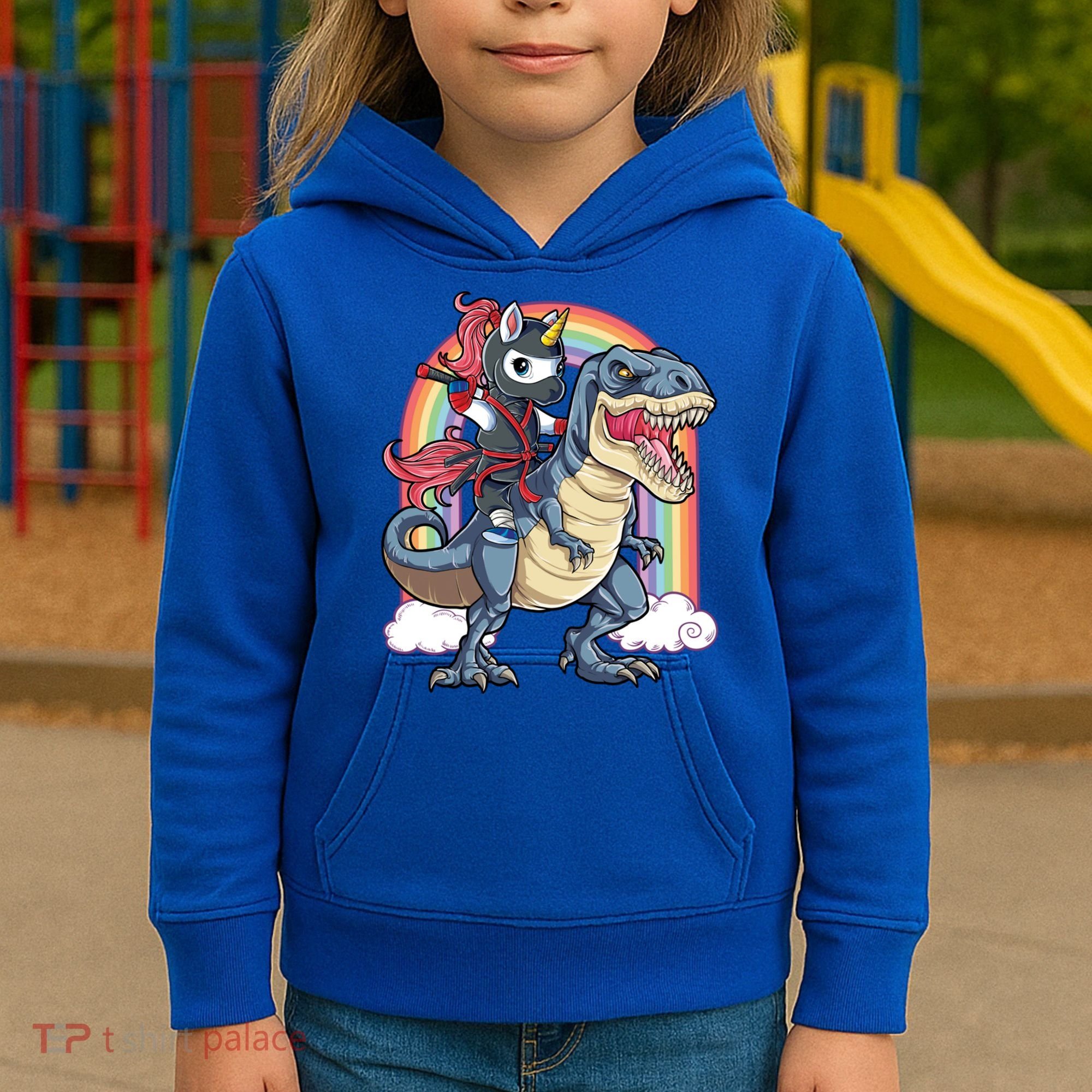 Ninja Unicorn Riding Dinosaur T Rex Funny Rainbow Gift Kids Hoodie