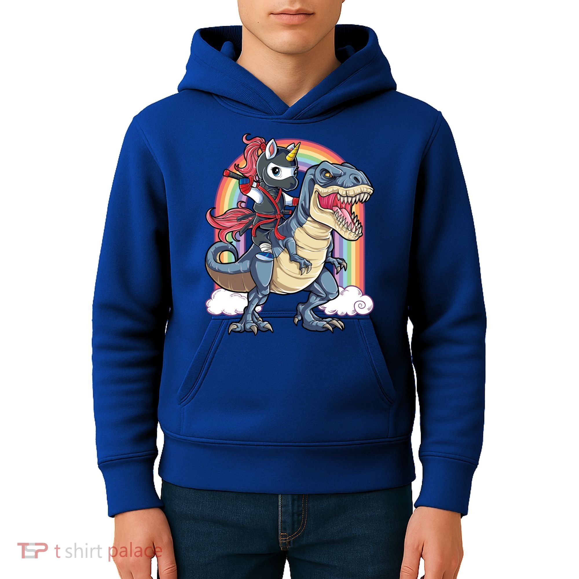 Ninja Unicorn Riding Dinosaur T Rex Funny Rainbow Gift Kids Hoodie