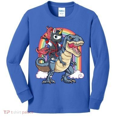 Ninja Unicorn Riding Dinosaur T Rex Funny Rainbow Gift Kids Long Sleeve Shirt