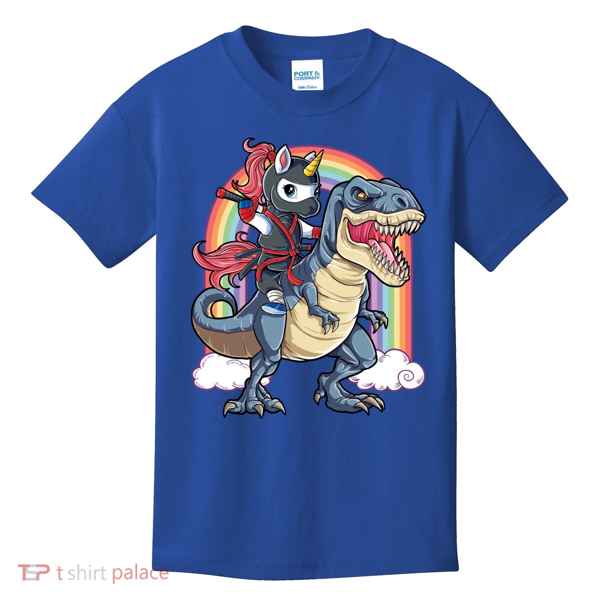 Ninja Unicorn Riding Dinosaur T Rex Funny Rainbow Gift Kids T-Shirt