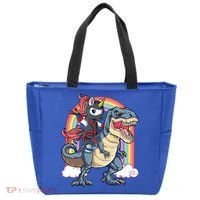 Ninja Unicorn Riding Dinosaur T Rex Funny Rainbow Gift Tote Bag thumb 0