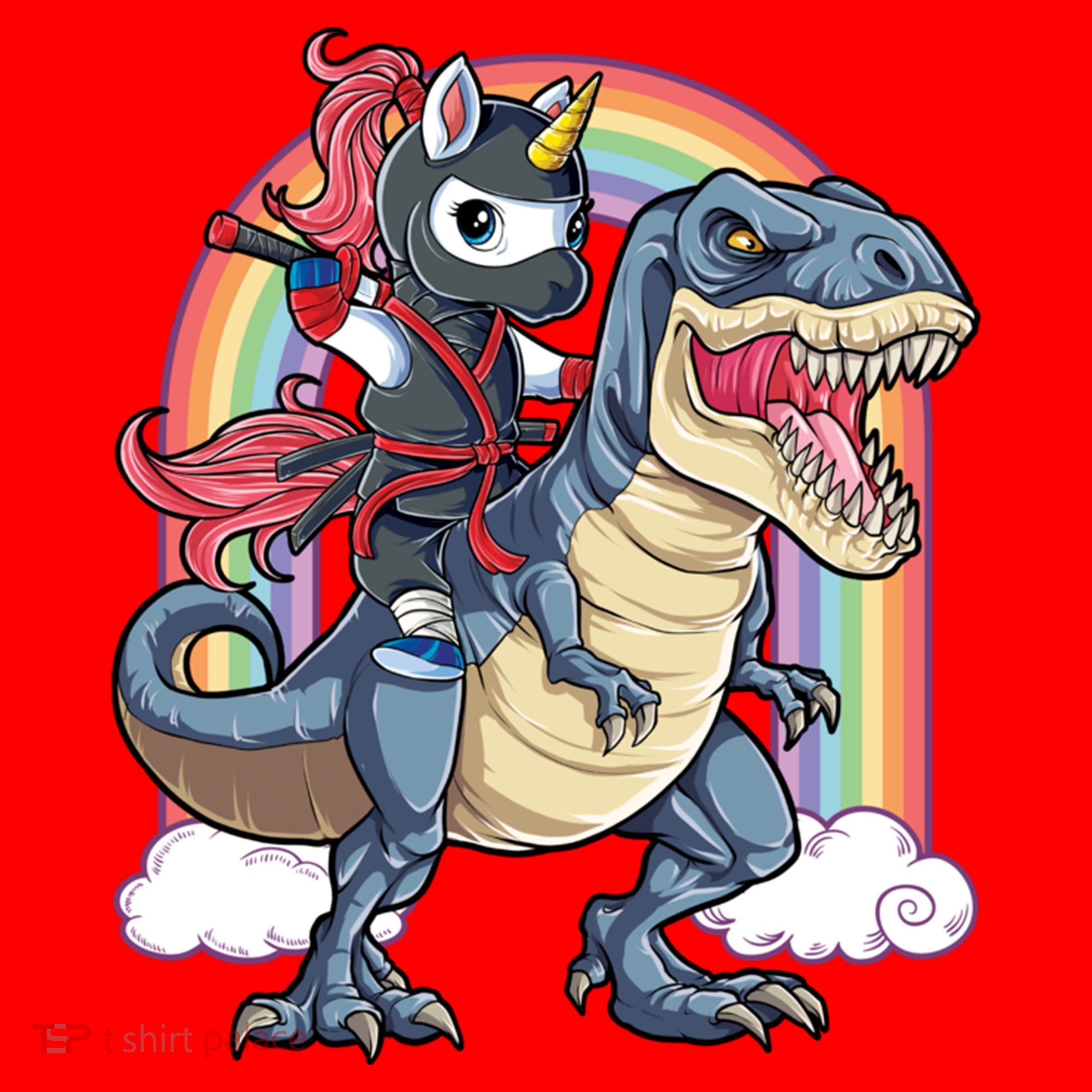 Ninja Unicorn Riding Dinosaur T Rex Funny Rainbow Gift Santa Hat