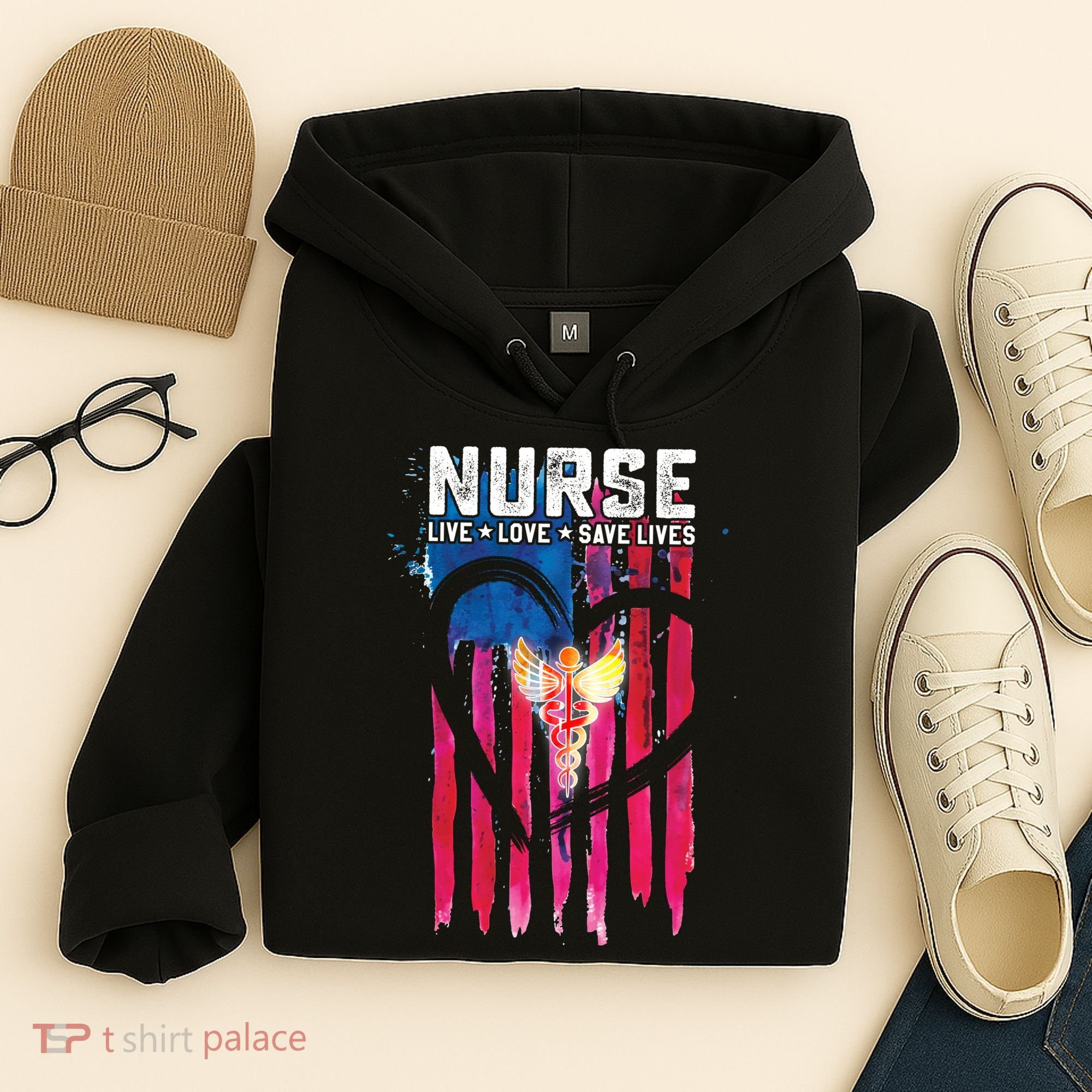 Nurse Live Love Save Lives Flag  Hoodie
