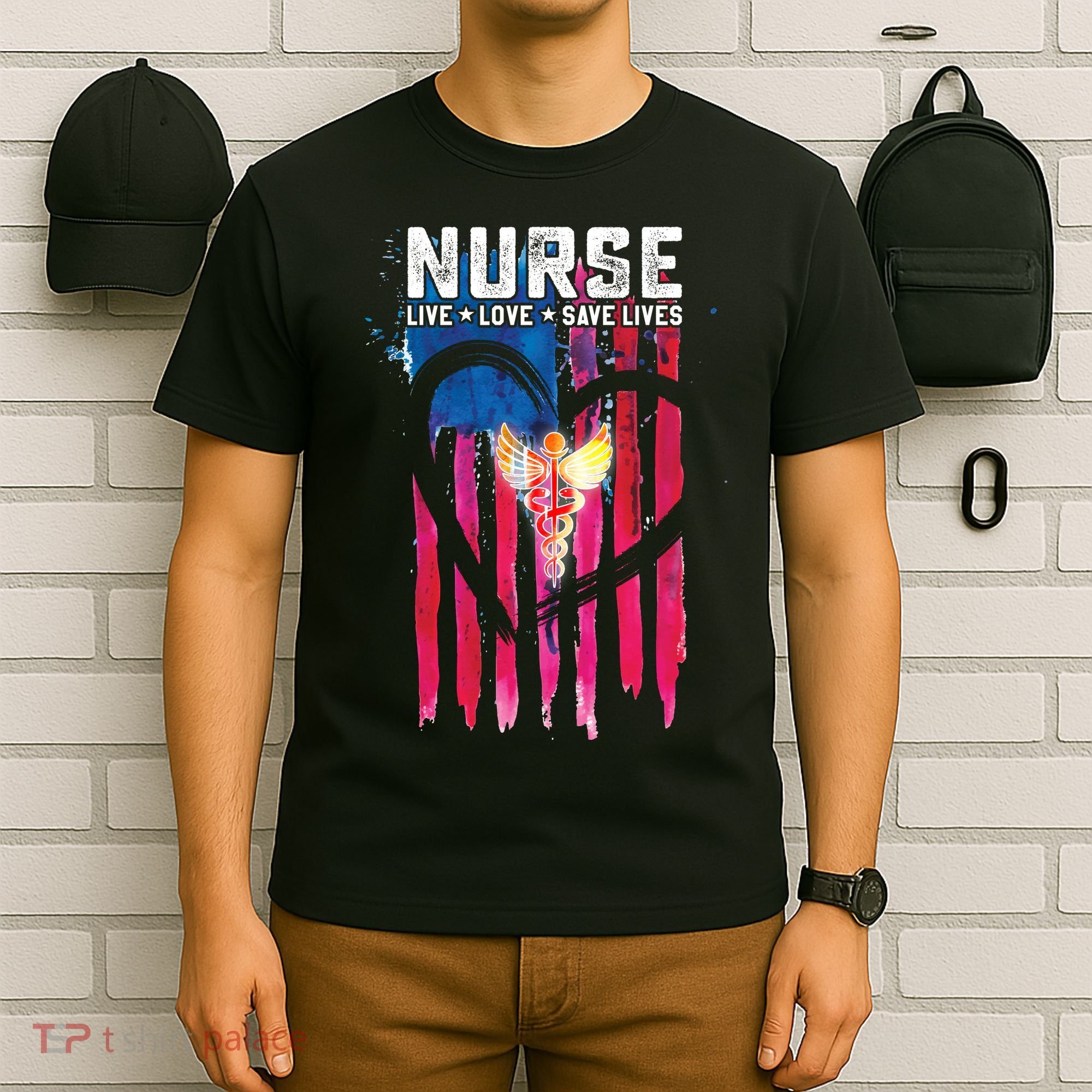 Nurse Live Love Save Lives Flag  T-Shirt