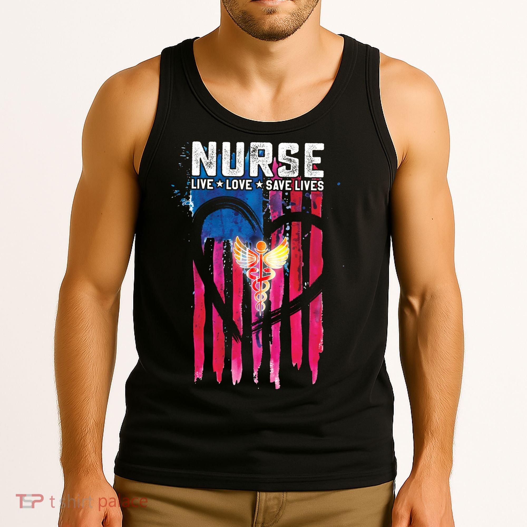 Nurse Live Love Save Lives Flag  Tank Top