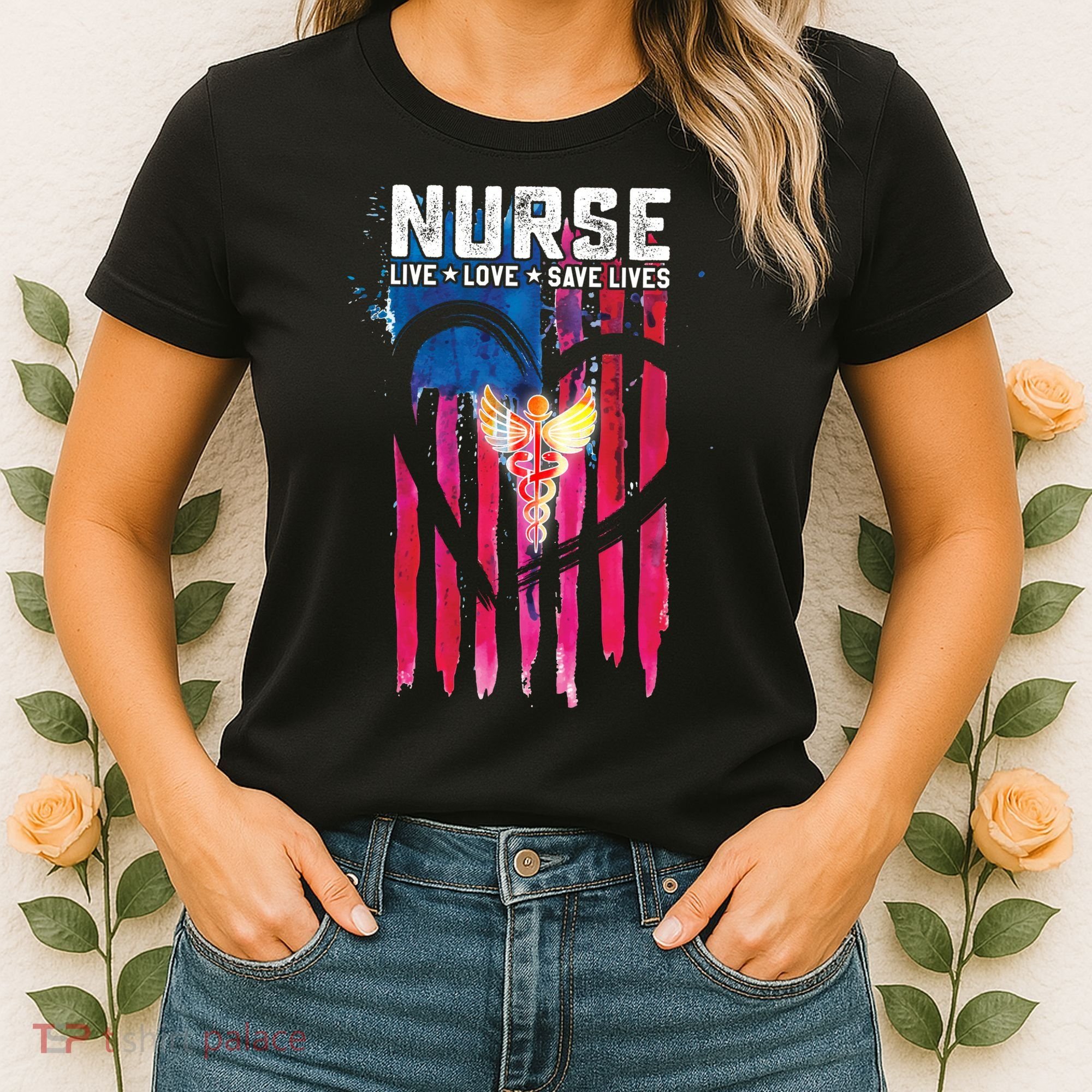 Nurse Live Love Save Lives Flag  Women's T-Shirt