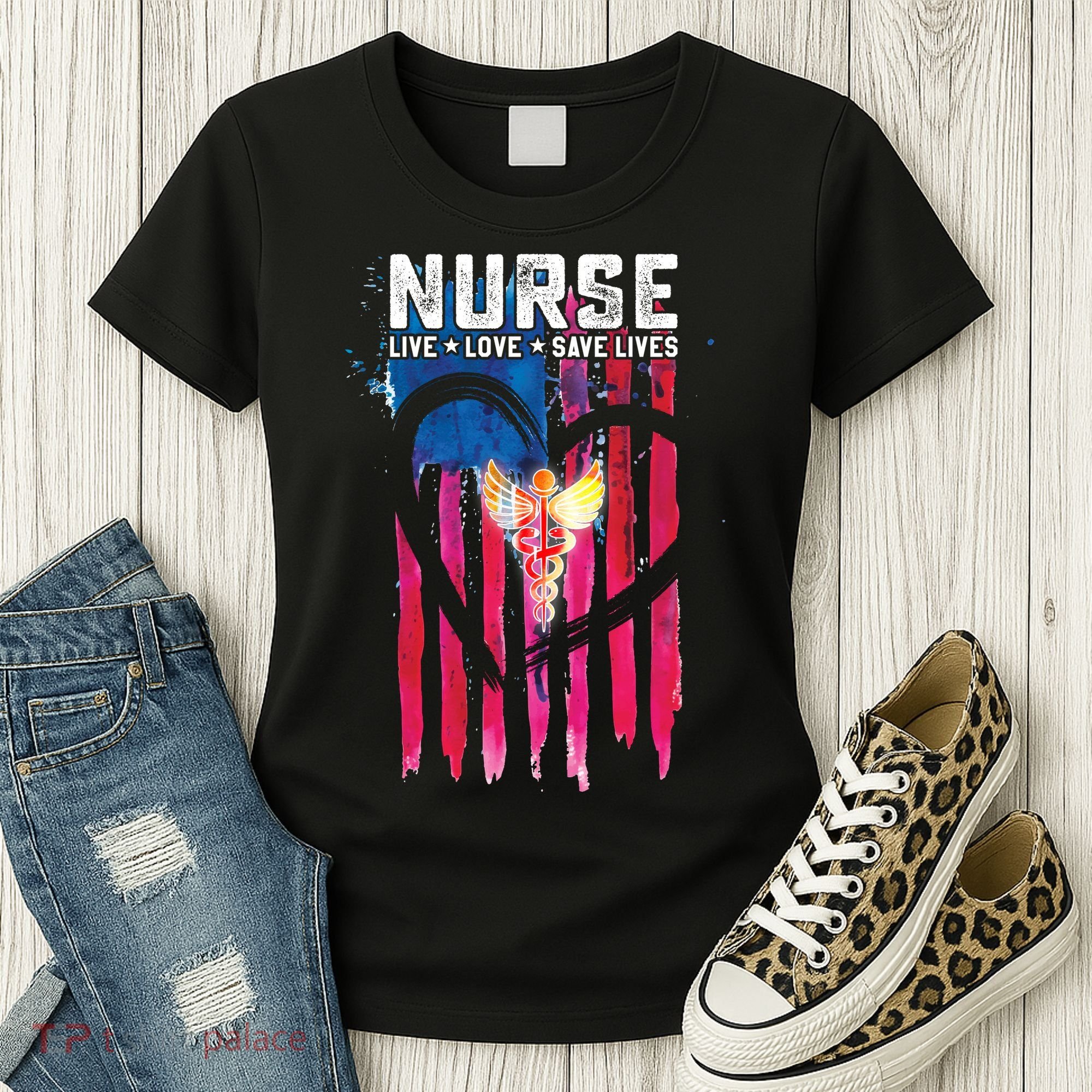 Nurse Live Love Save Lives Flag  Women's T-Shirt