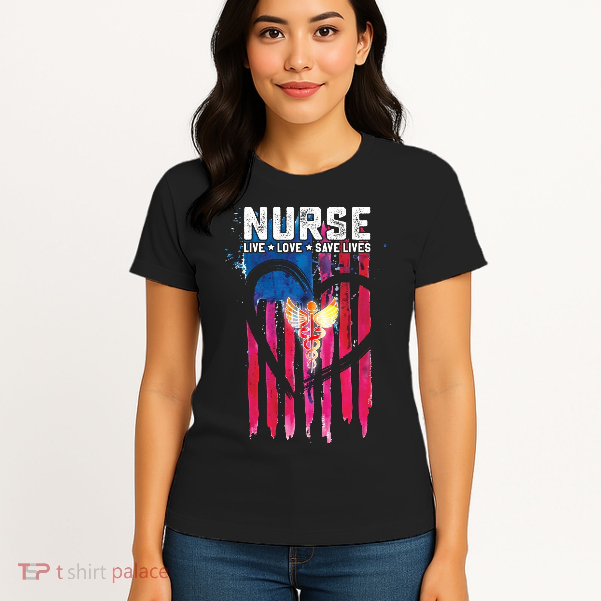 Nurse Live Love Save Lives Flag  Women's T-Shirt