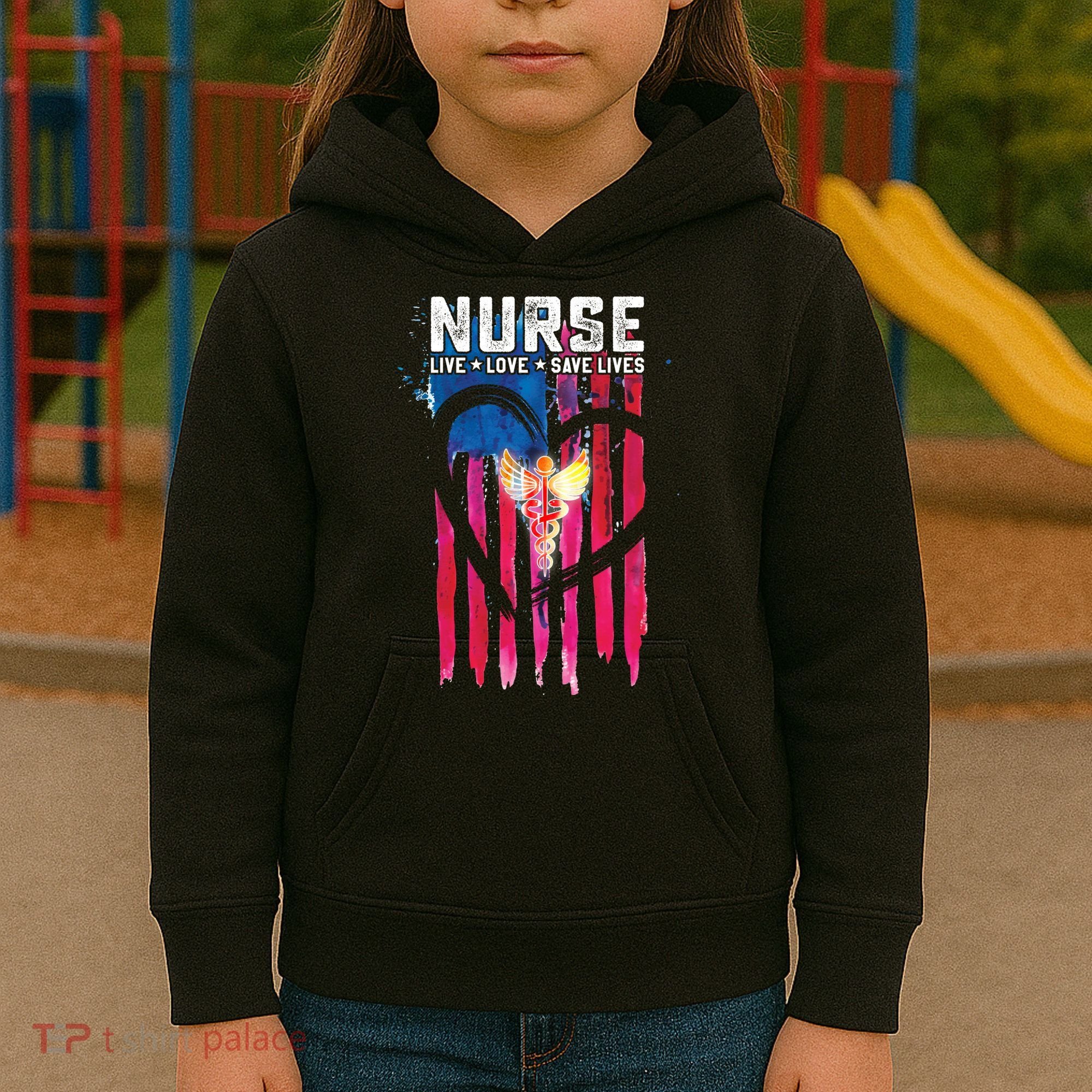 Nurse Live Love Save Lives Flag  Kids Hoodie