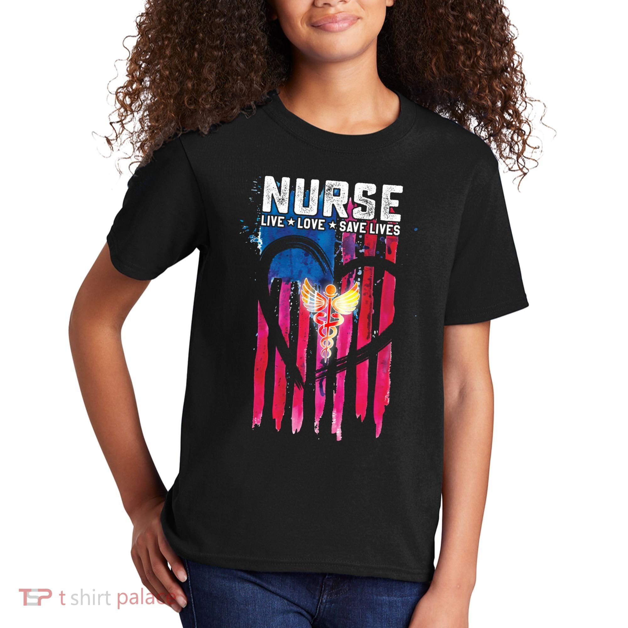 Nurse Live Love Save Lives Flag  Kids T-Shirt