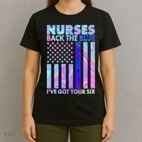 Nurses Back the Blue I've Got Your Six US Flag T-Shirt thumb 4