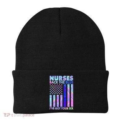 Nurses Back the Blue I've Got Your Six US Flag Beanie